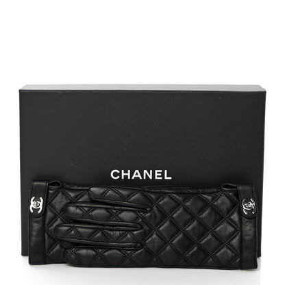 Chanel Lambskin Quilted Turnlock Gloves 7.5 Black 7 of 7