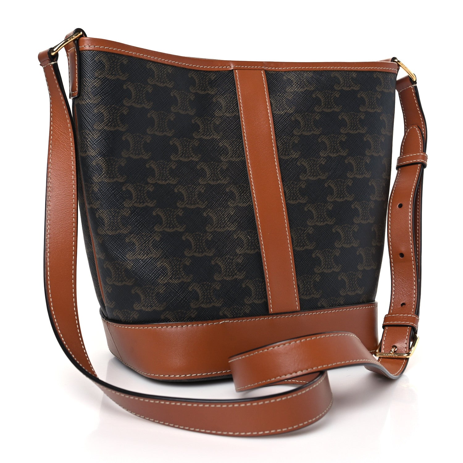 Celine Triomphe Canvas Calfskin Small Bucket Bag Tan 3 of 8