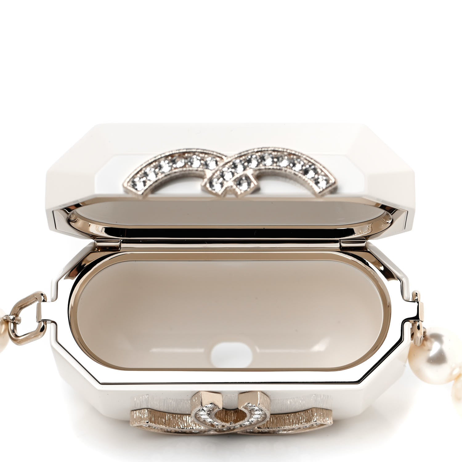 Chanel Resin Crystal Pearl Airpod Pro Case Necklace Gold White Pearly Black 4 of 5