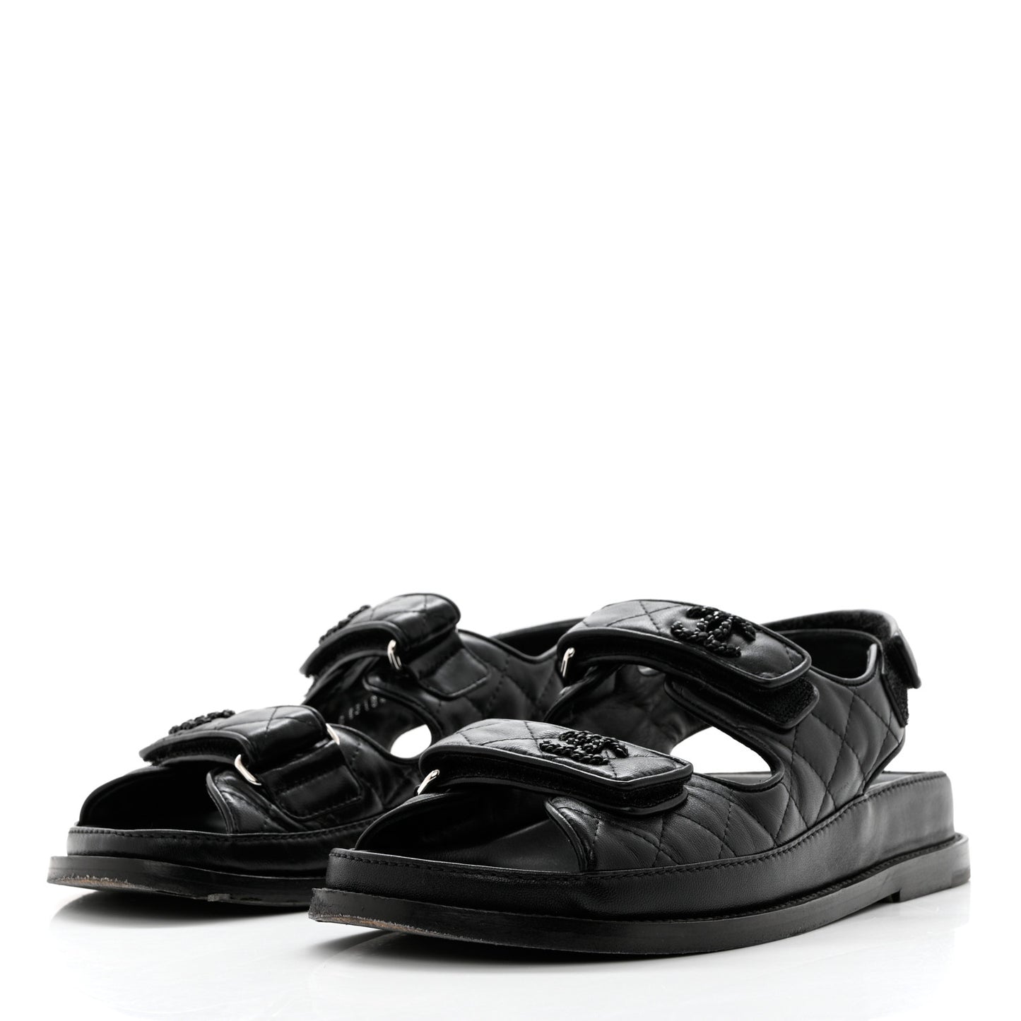 Lambskin Quilted Velcro Dad Sandals 37 So Black