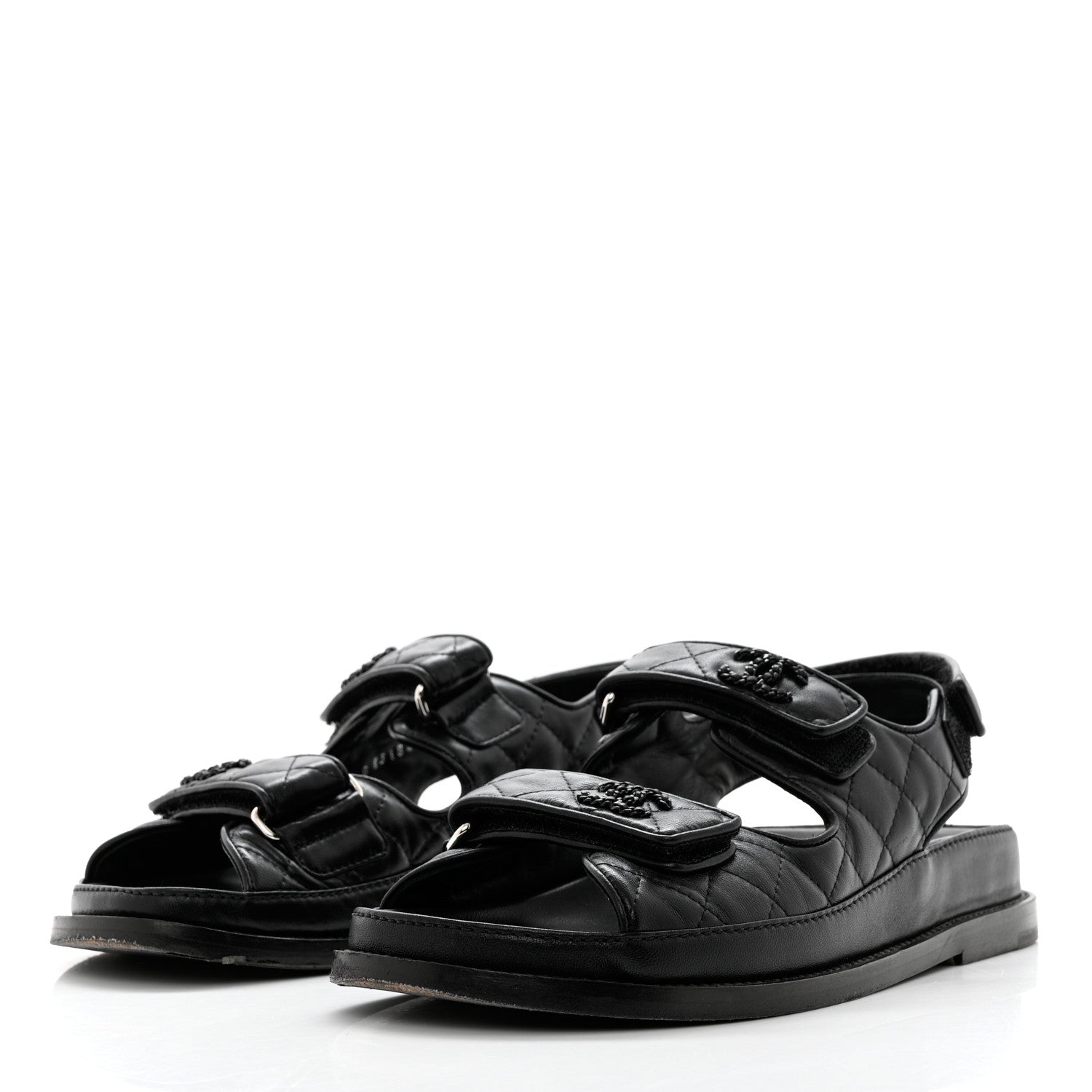 Chanel Lambskin Quilted Velcro Dad Sandals 37 So Black 3 of 9