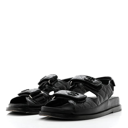 Chanel Lambskin Quilted Velcro Dad Sandals 37 So Black 3 of 9