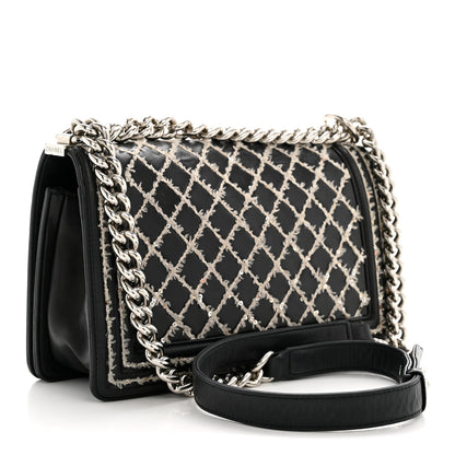 Chanel Calfskin Tweed Sequin Stitched Medium Boy Flap Black White 3 of 15