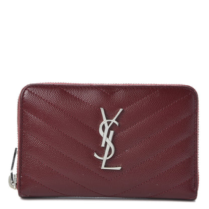 Saint Laurent Grain De Poudre Matelasse Chevron Monogram Zip Around Wallet Palissandre 1 of 8