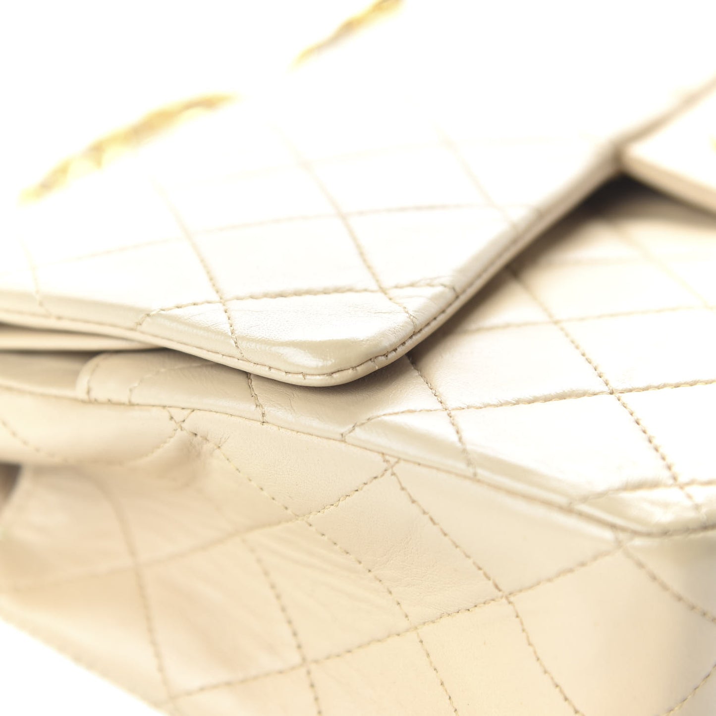 Lambskin Quilted Medium Double Flap Beige