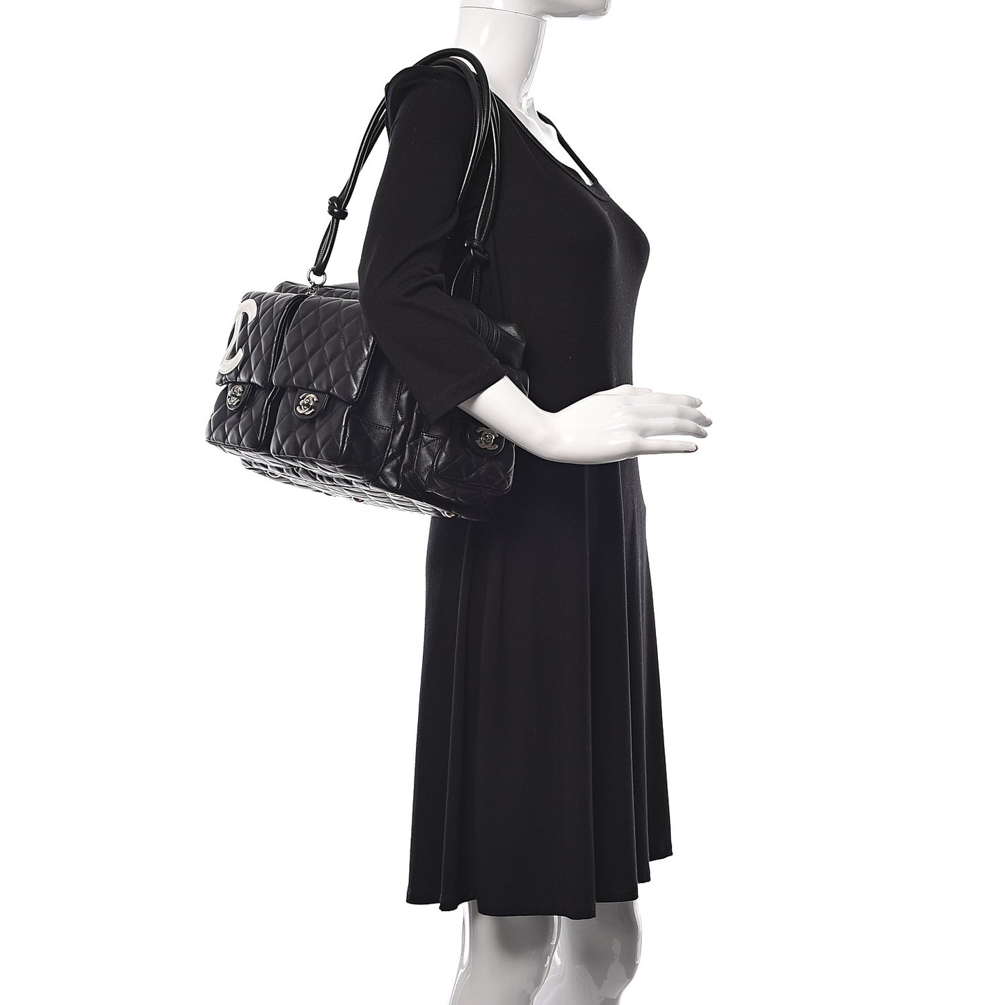 Calfskin Quilted Large Cambon Multipocket Reporter Black White