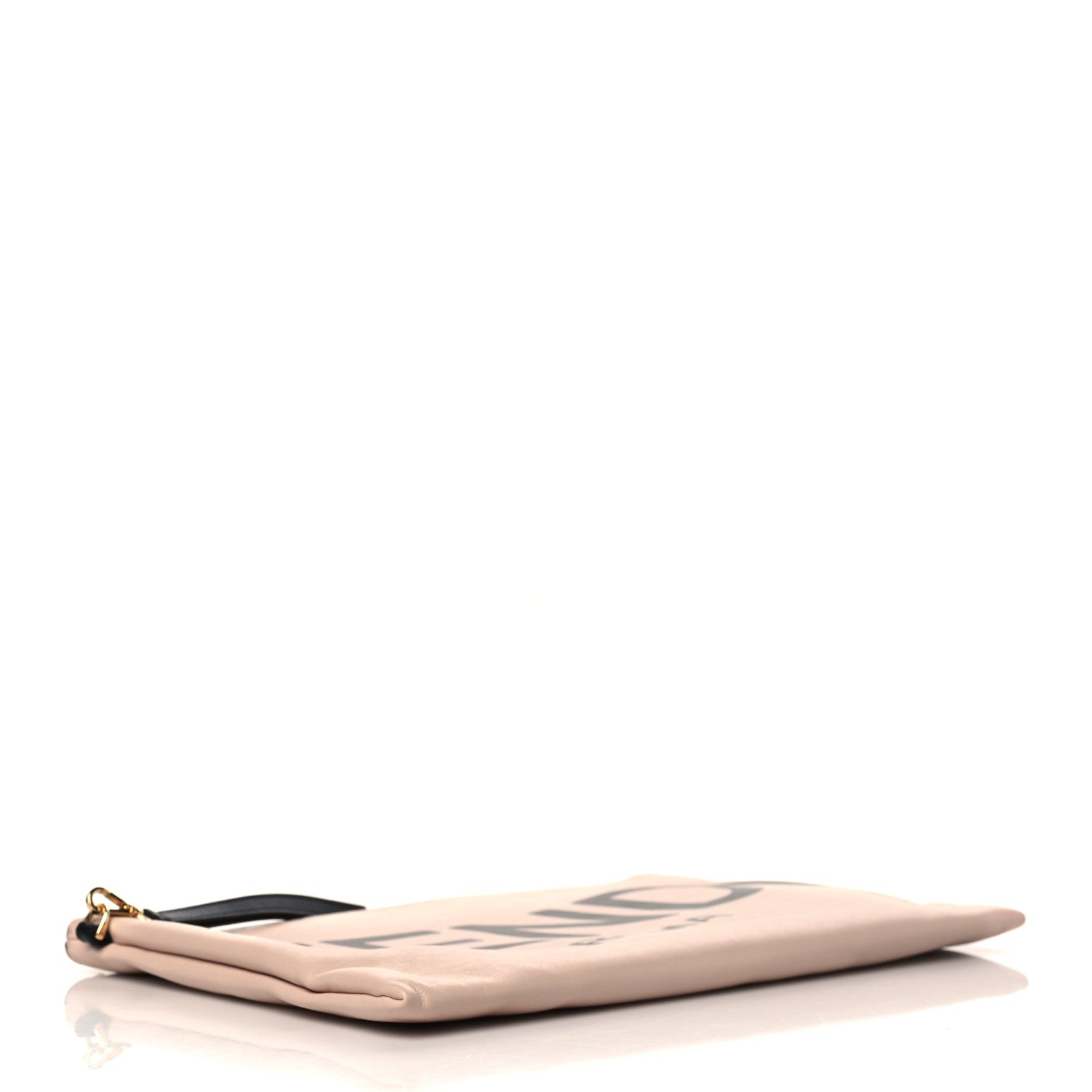 Fendi Vitello Fluffy Grace Logo Embossed Large Flat Pouch Rosa Quarzo Black 4 of 6