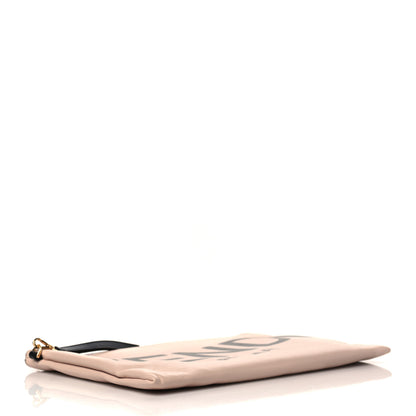Fendi Vitello Fluffy Grace Logo Embossed Large Flat Pouch Rosa Quarzo Black 4 of 6