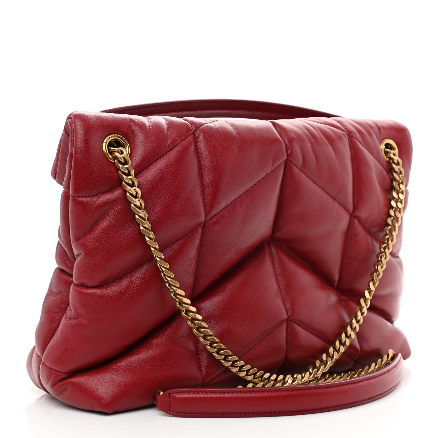 Lambskin Quilted Medium Loulou Puffer Monogram Chain Satchel Opyum Red
