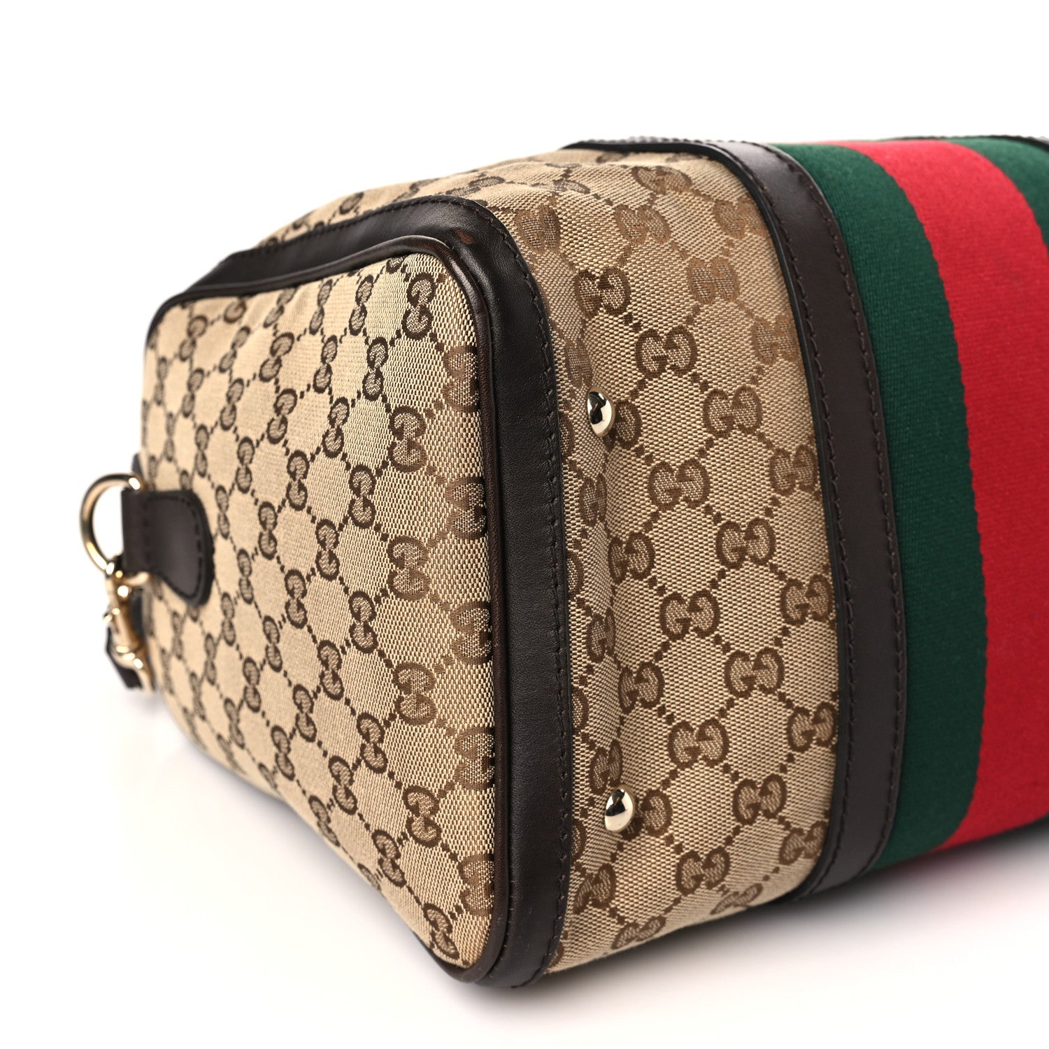 Gucci Monogram Selleria Calfskin Vintage Web Medium Boston Beige Ebony Cocoa 8 of 9