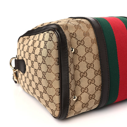 Gucci Monogram Selleria Calfskin Vintage Web Medium Boston Beige Ebony Cocoa 8 of 9