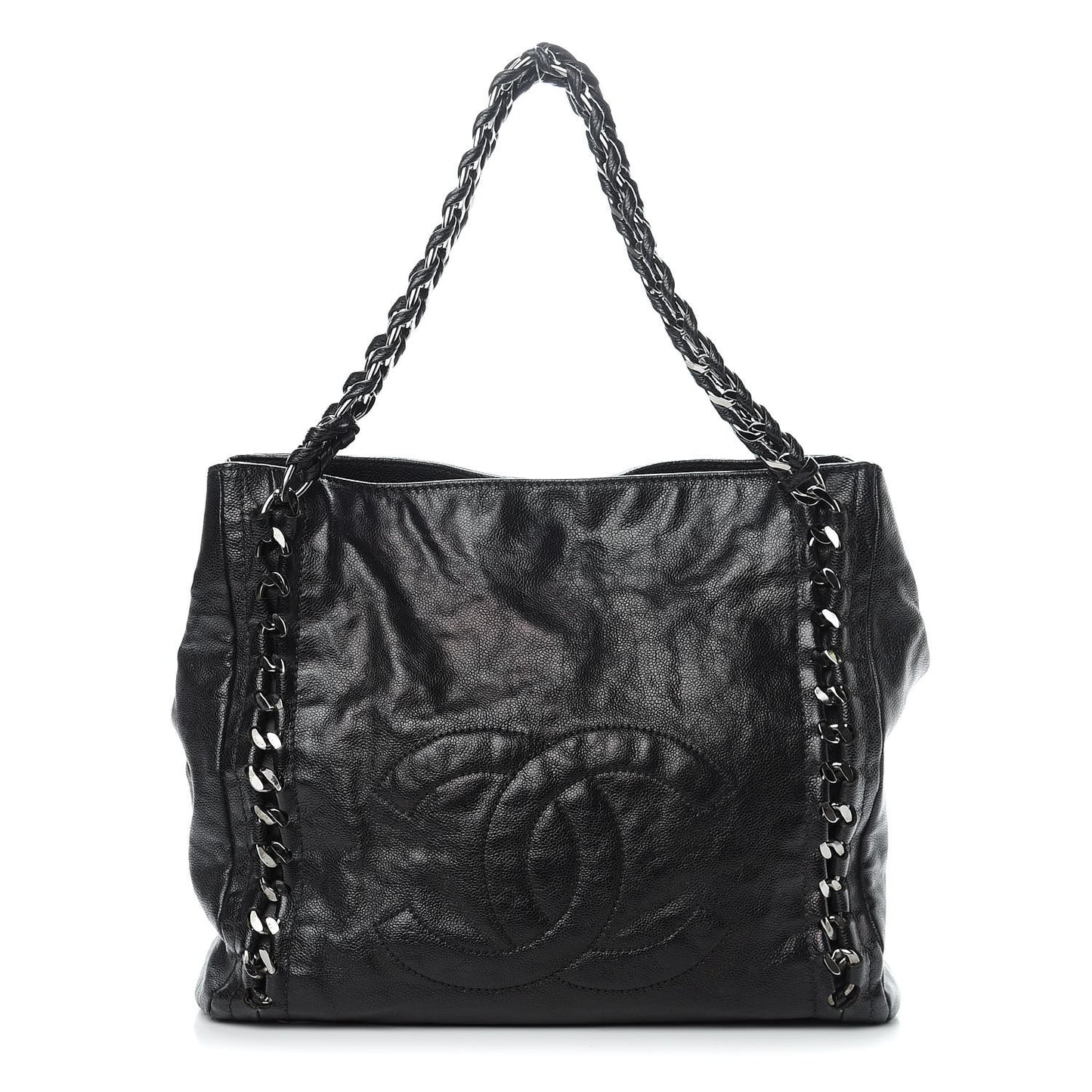 Glazed Caviar Modern Chain Tote Black