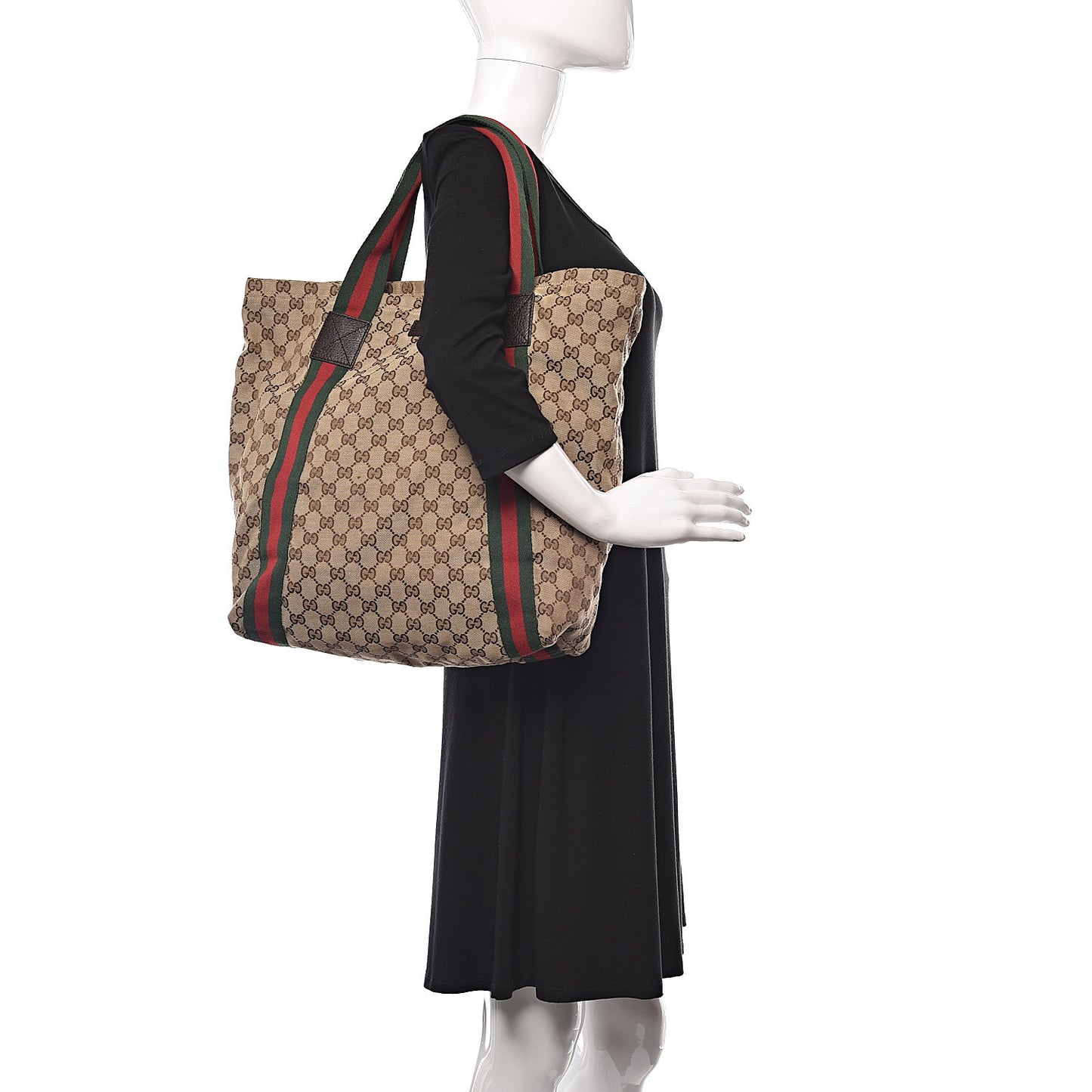 GG Monogram Medium Web Handle Vertical Tote Dark Brown