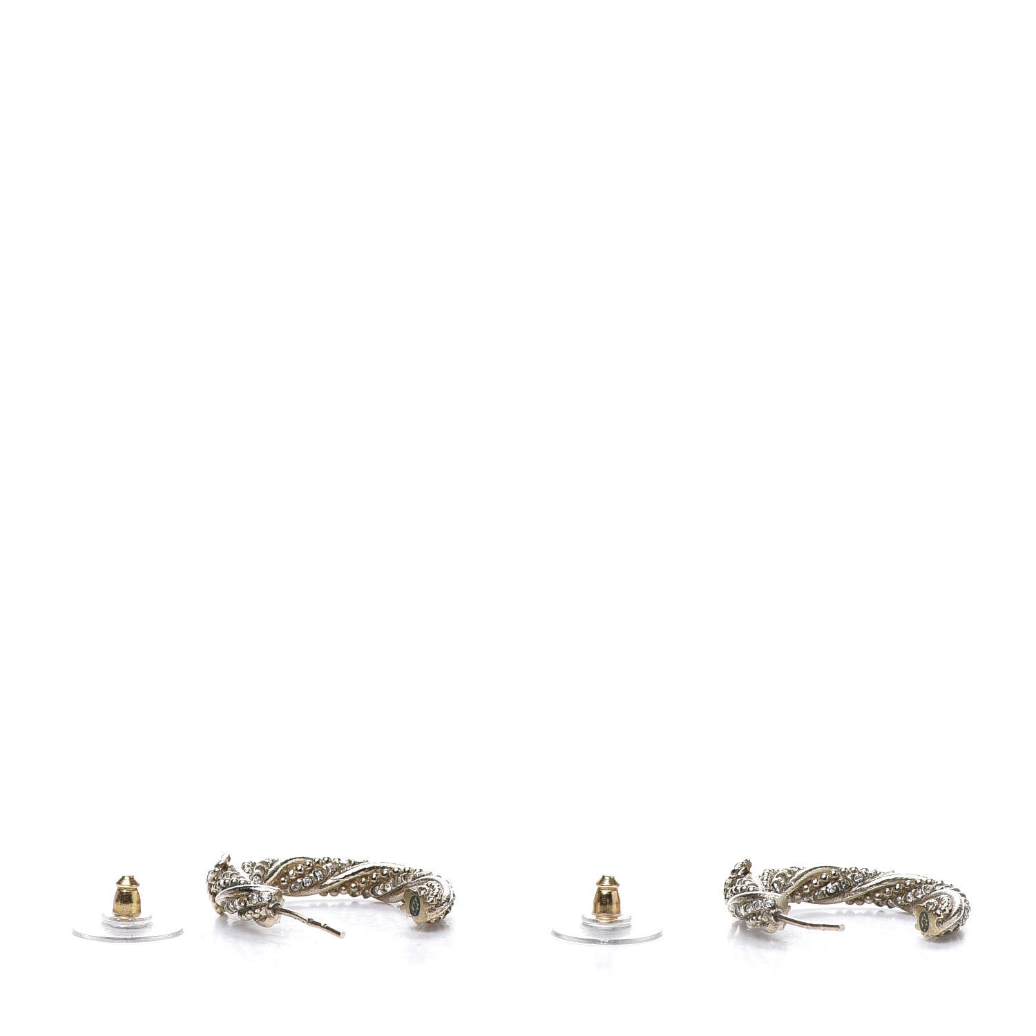 Chanel Crystal Twist CC Hoop Earrings Silver 4 of 8