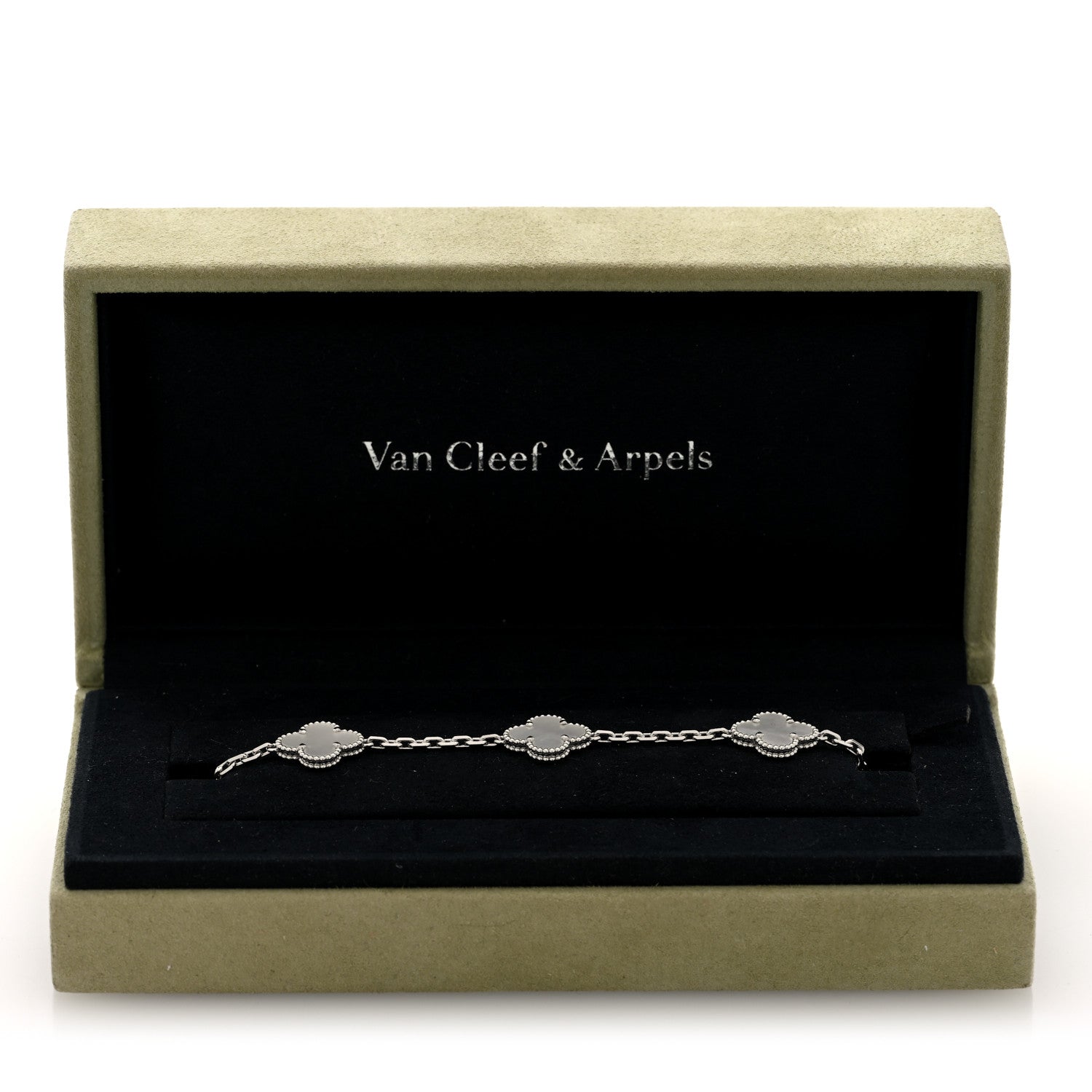 Van Cleef & Arpels 18K White Gold Mother of Pearl 5 Motifs Vintage Alhambra Bracelet 4 of 4