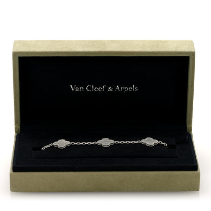 Van Cleef & Arpels 18K White Gold Mother of Pearl 5 Motifs Vintage Alhambra Bracelet 4 of 4
