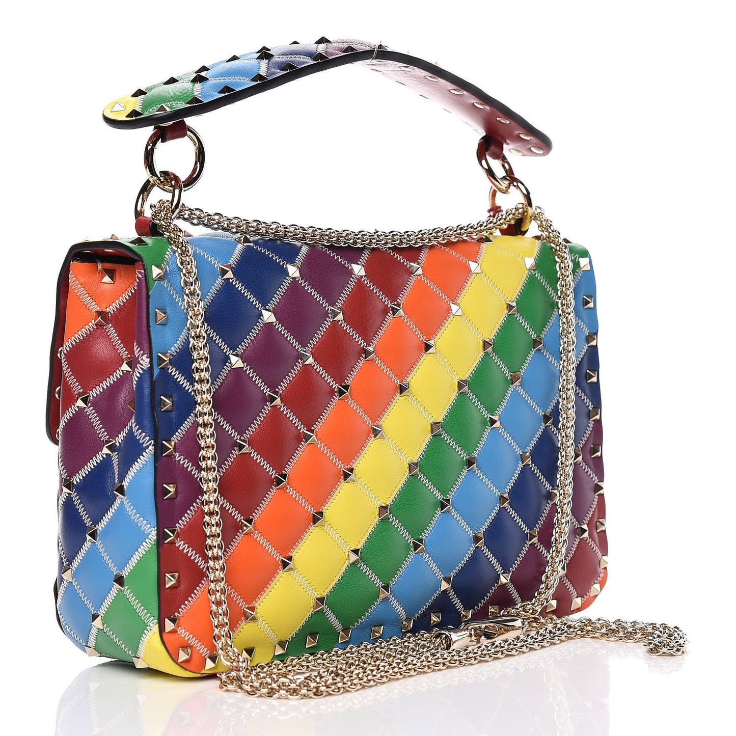 Lambskin Medium Rockstud Spike Shoulder Bag Rainbow