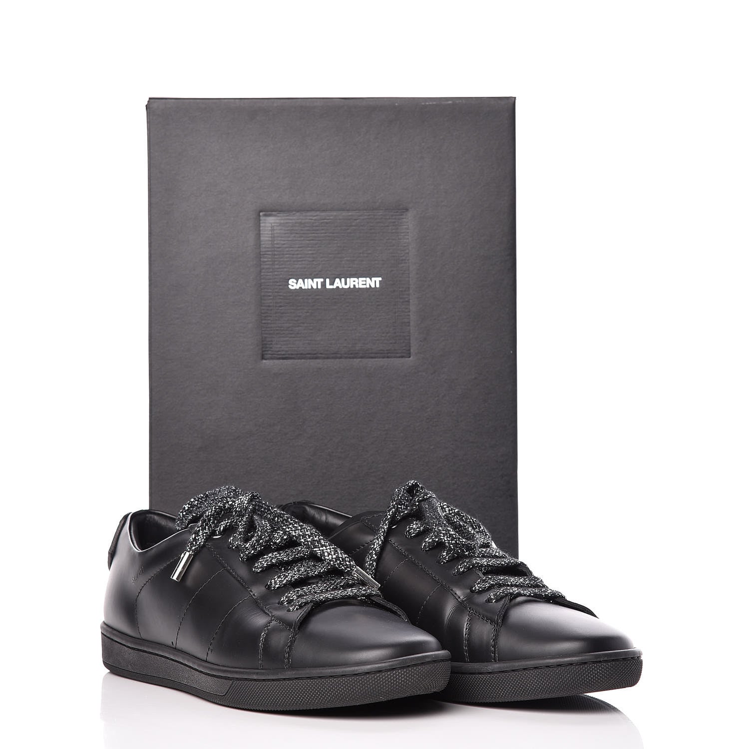 Saint Laurent Calfskin Metallic Ayers Signature Court Lips Sneakers 37 Oro Moon Black 17 of 18