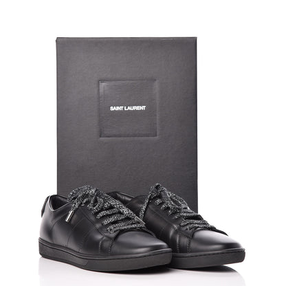 Saint Laurent Calfskin Metallic Ayers Signature Court Lips Sneakers 37 Oro Moon Black 17 of 18