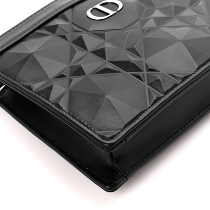 Christian Dior Calfskin Macrocannage Diamond Caro Zipped Pouch With Chain Black 9 of 10