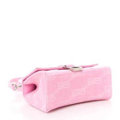 Balenciaga Washed Denim BB Monogram Hourglass Top Handle Bag XS Pink 4 of 11