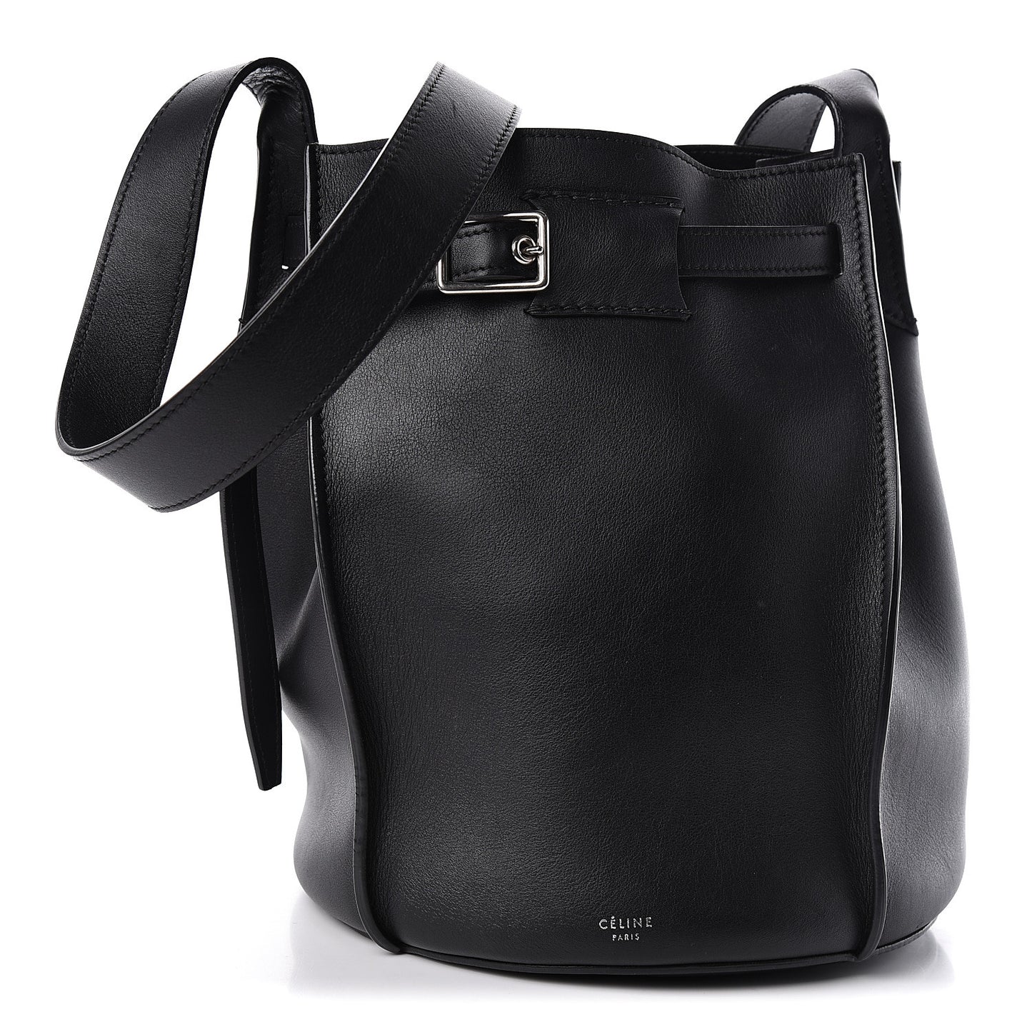 Smooth Calfskin Long Strap Big Bucket Bag Black