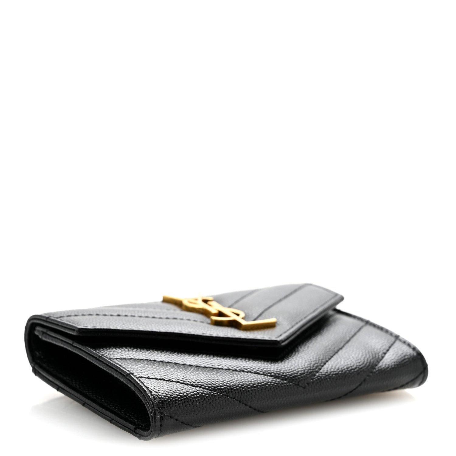Saint Laurent Grain De Poudre Matelasse Chevron Small Monogram Envelope Wallet Black 4 of 9