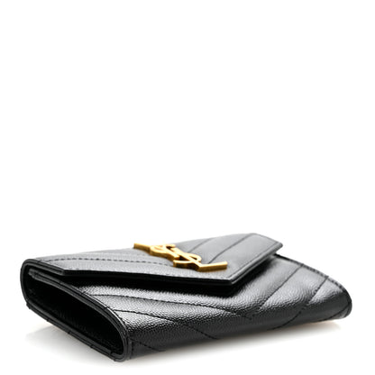 Saint Laurent Grain De Poudre Matelasse Chevron Small Monogram Envelope Wallet Black 4 of 9