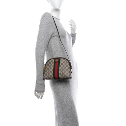 Gucci GG Supreme Monogram Textured Dollar Calfskin Web Small Ophidia Dome Shoulder Bag Beige Ebony New Acero 2 of 10