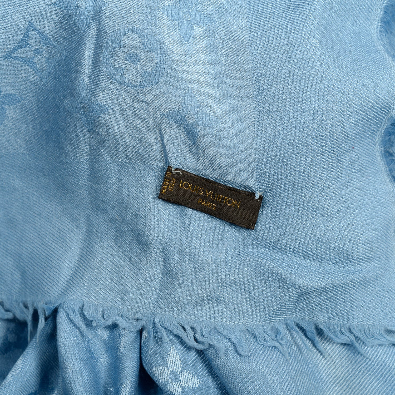 Louis Vuitton Silk Wool Monogram Shawl Light Blue 2 of 5
