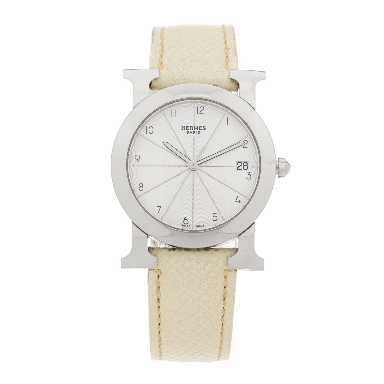 Hermes Stainless Steel Epsom 31mm Heure H Ronde Quartz Watch Blanc 1 of 5