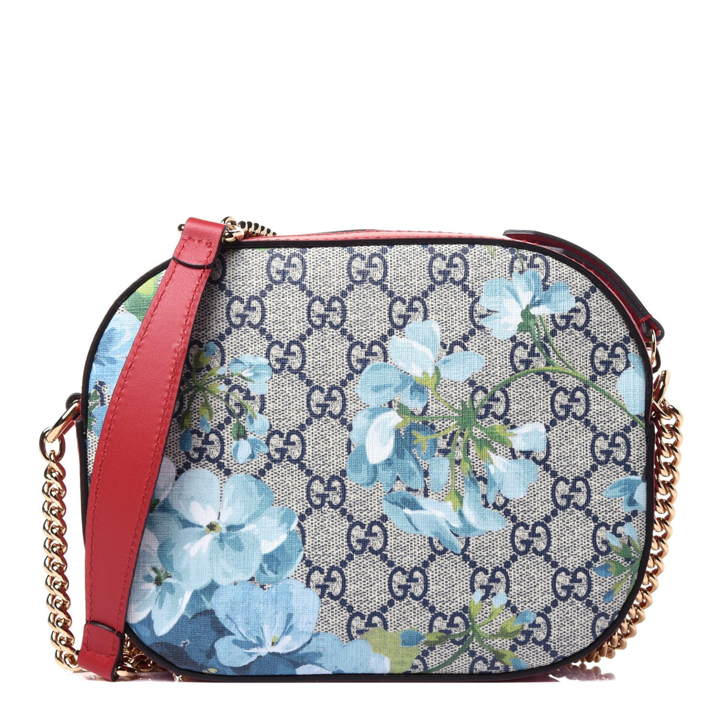 GG Supreme Monogram Blooms Mini Chain Shoulder Bag Beige Blue Navy Hibiscus Red