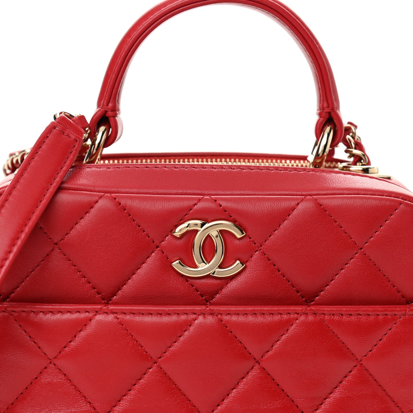 Lambskin Quilted Small Trendy CC Bowling Bag Red