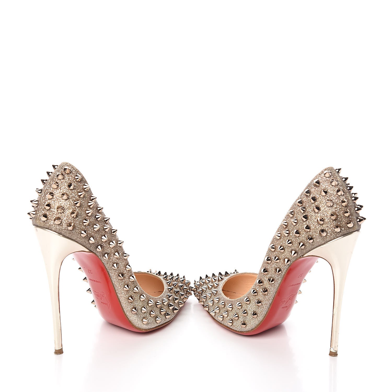 Christian Louboutin Glitter Mini Specchio Follies Spikes 120 Pumps 37 Ivory Colombe 6 of 11
