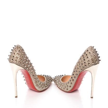 Christian Louboutin Glitter Mini Specchio Follies Spikes 120 Pumps 37 Ivory Colombe 6 of 11
