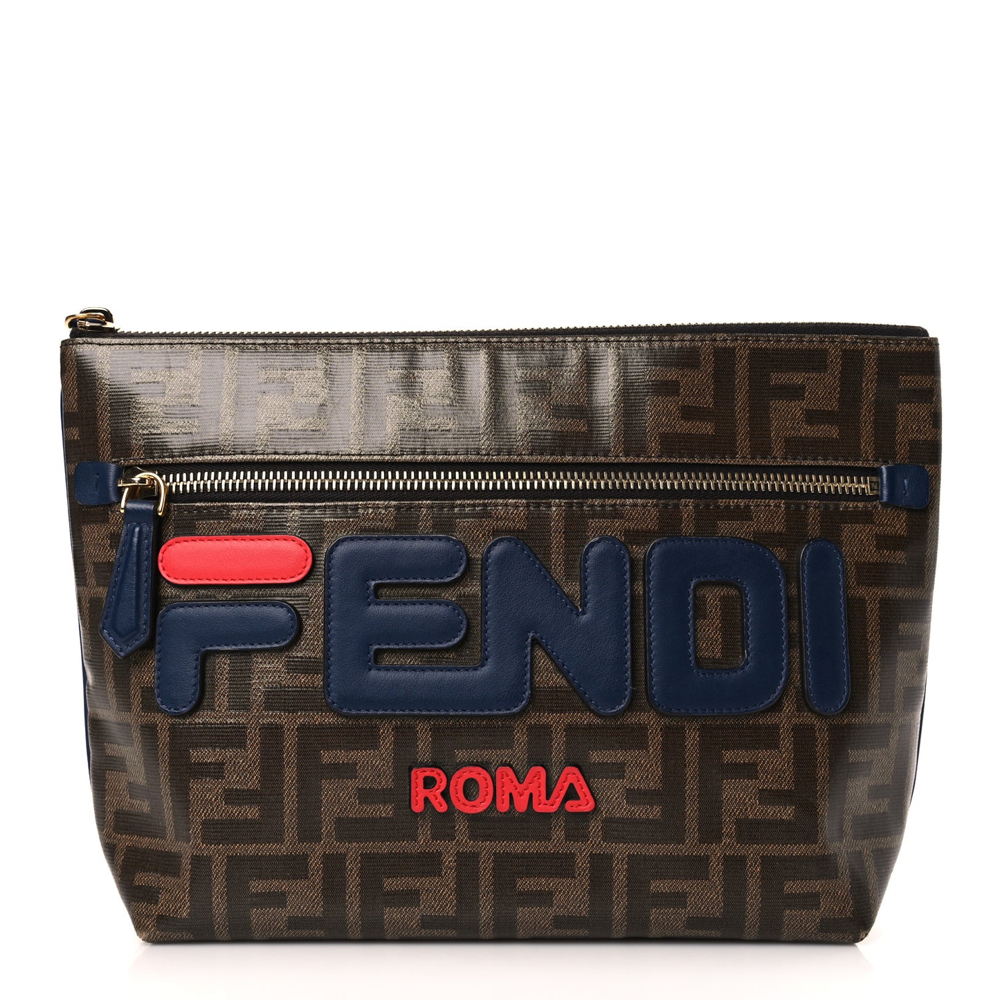 X FILA Glazed Fabric Vitello Century FF 1974 Mania Pouch Mogano Panna Blueberry