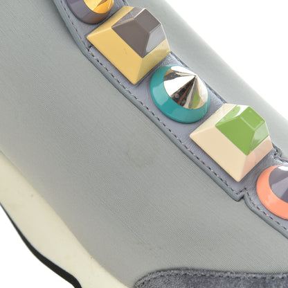 Fendi Neoprene Calfskin Rainbow Studded Sneaker 35.5 Gray 10 of 15