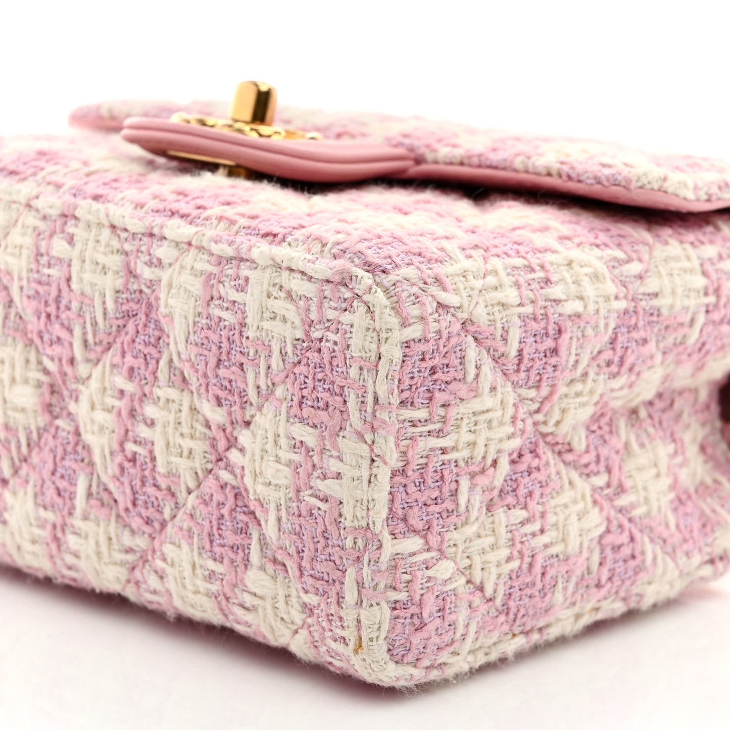 Tweed Handle Crush Top Handle Flap Bag Pink Ecru