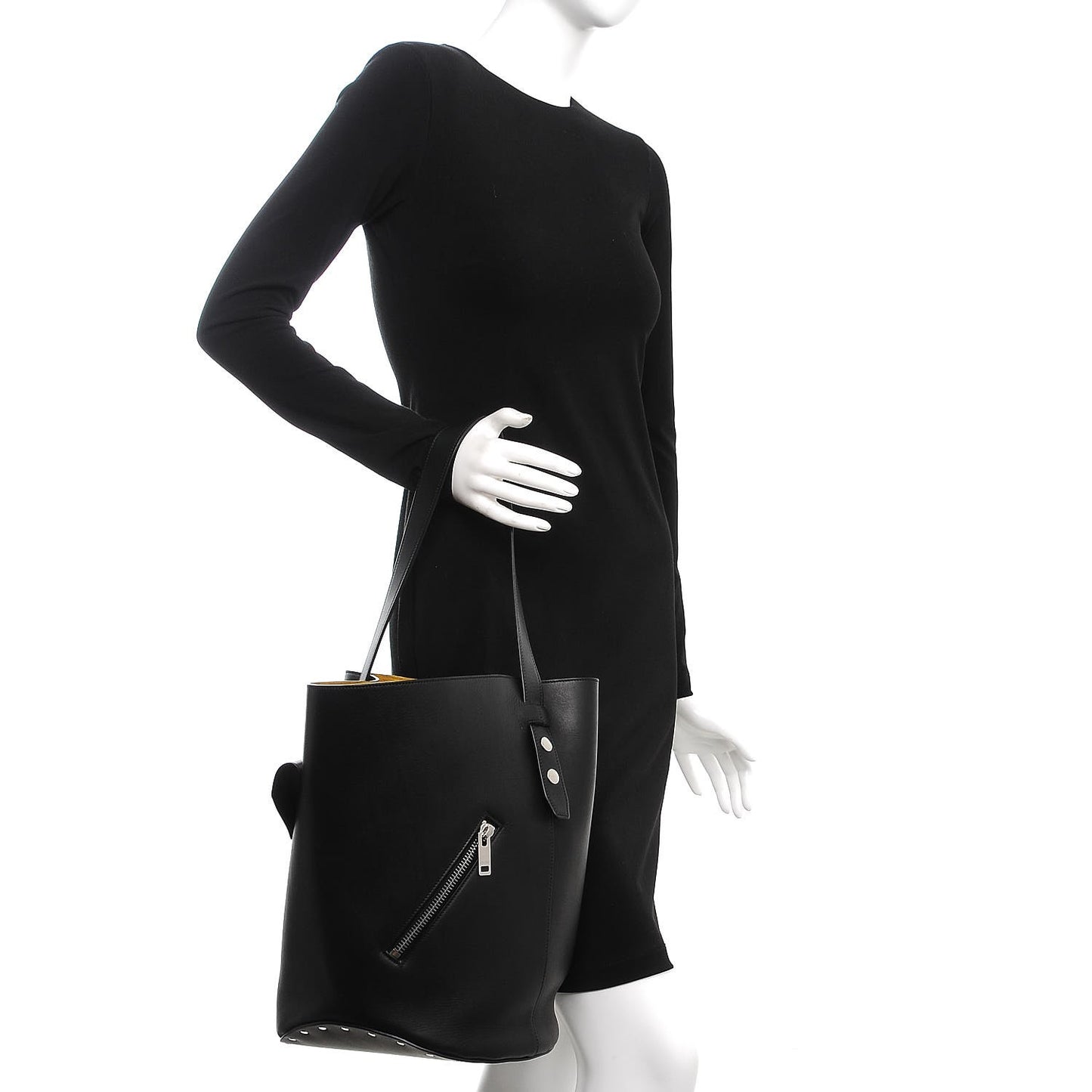 Natural Calfskin Biker Bucket Shoulder Bag Black Sunflower