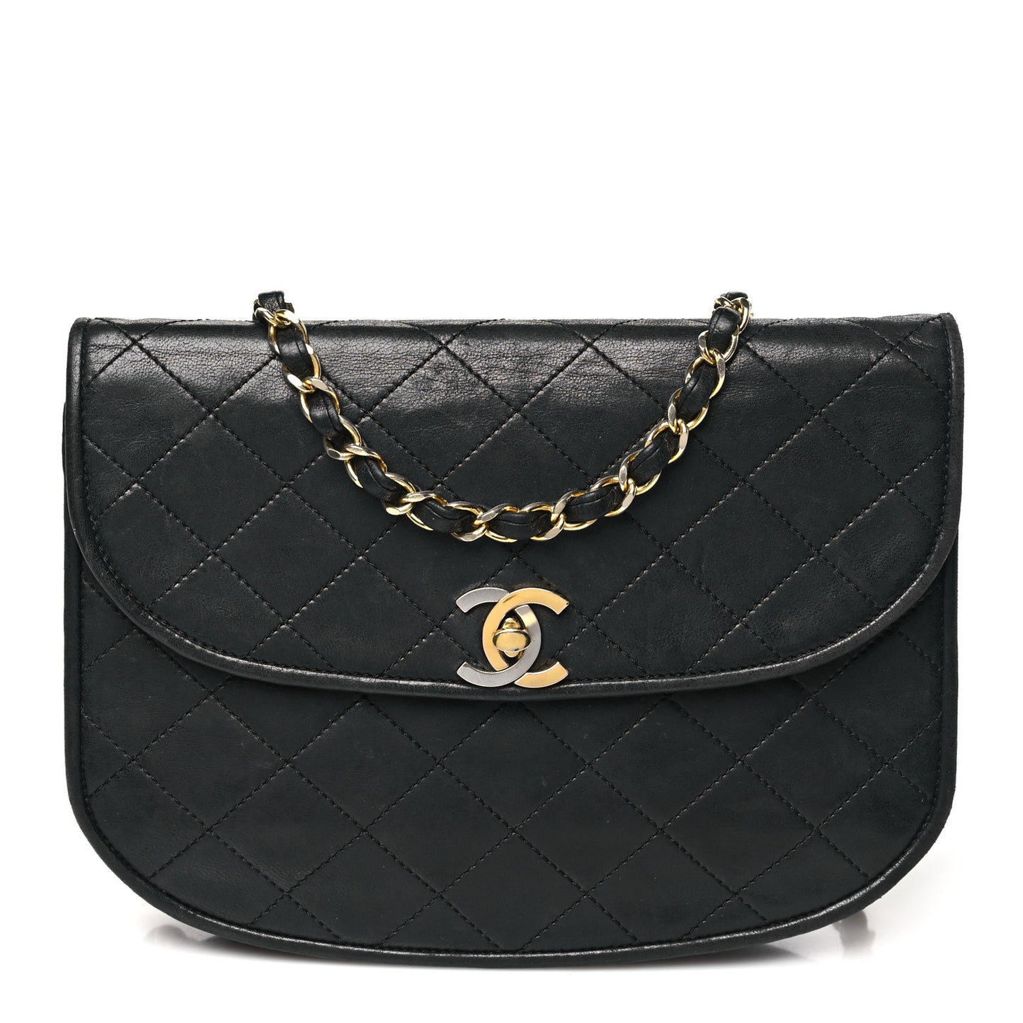 Lambskin Quilted Single Flap Black