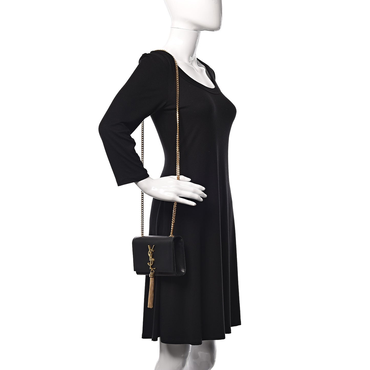 Calfskin Small Classic Monogram Kate Tassel Satchel Black