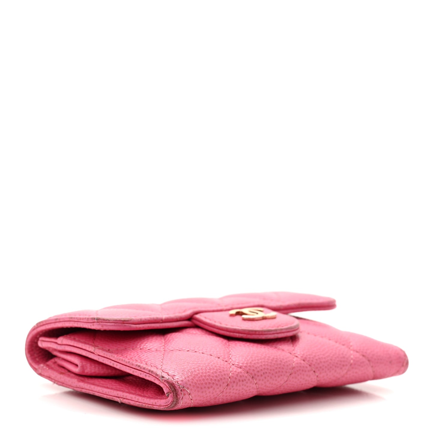 Caviar Quilted Flap Card Holder Wallet Pink