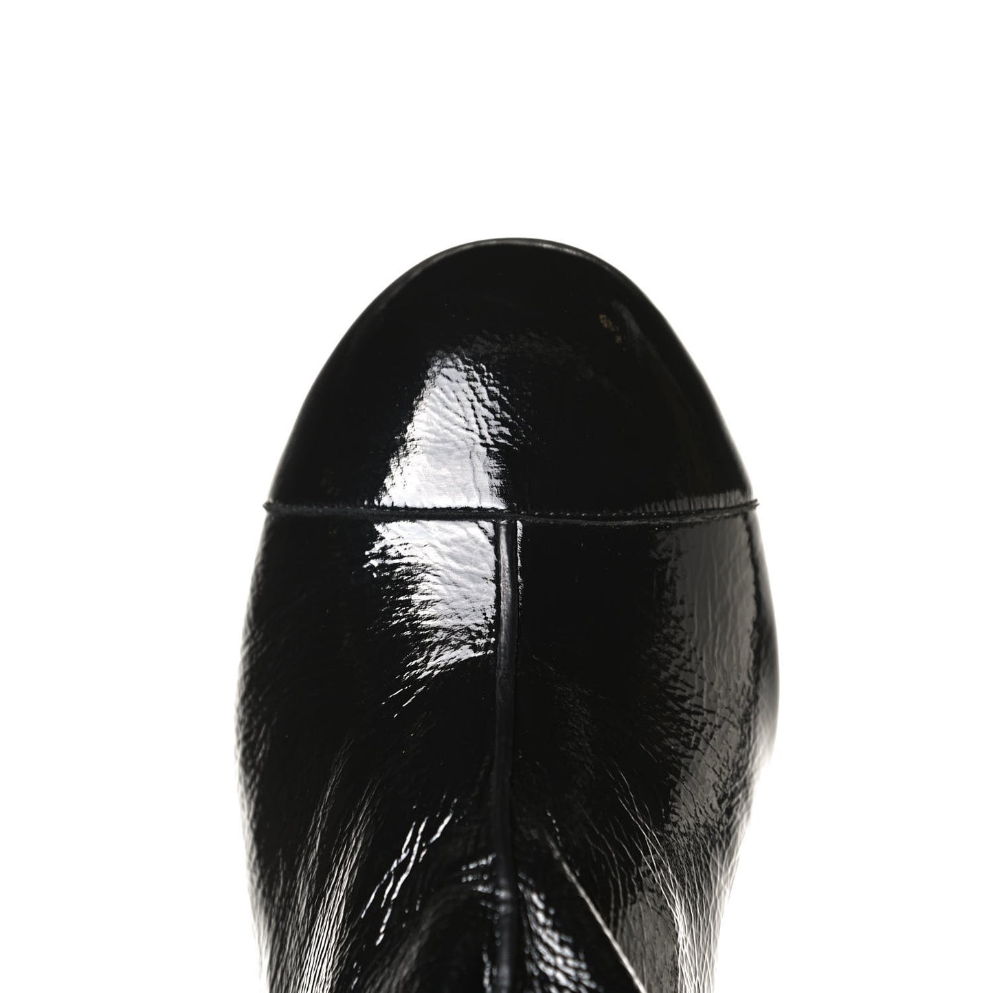 Shiny Crumpled Calfskin CC Cap Toe Short Boots 40.5 Black