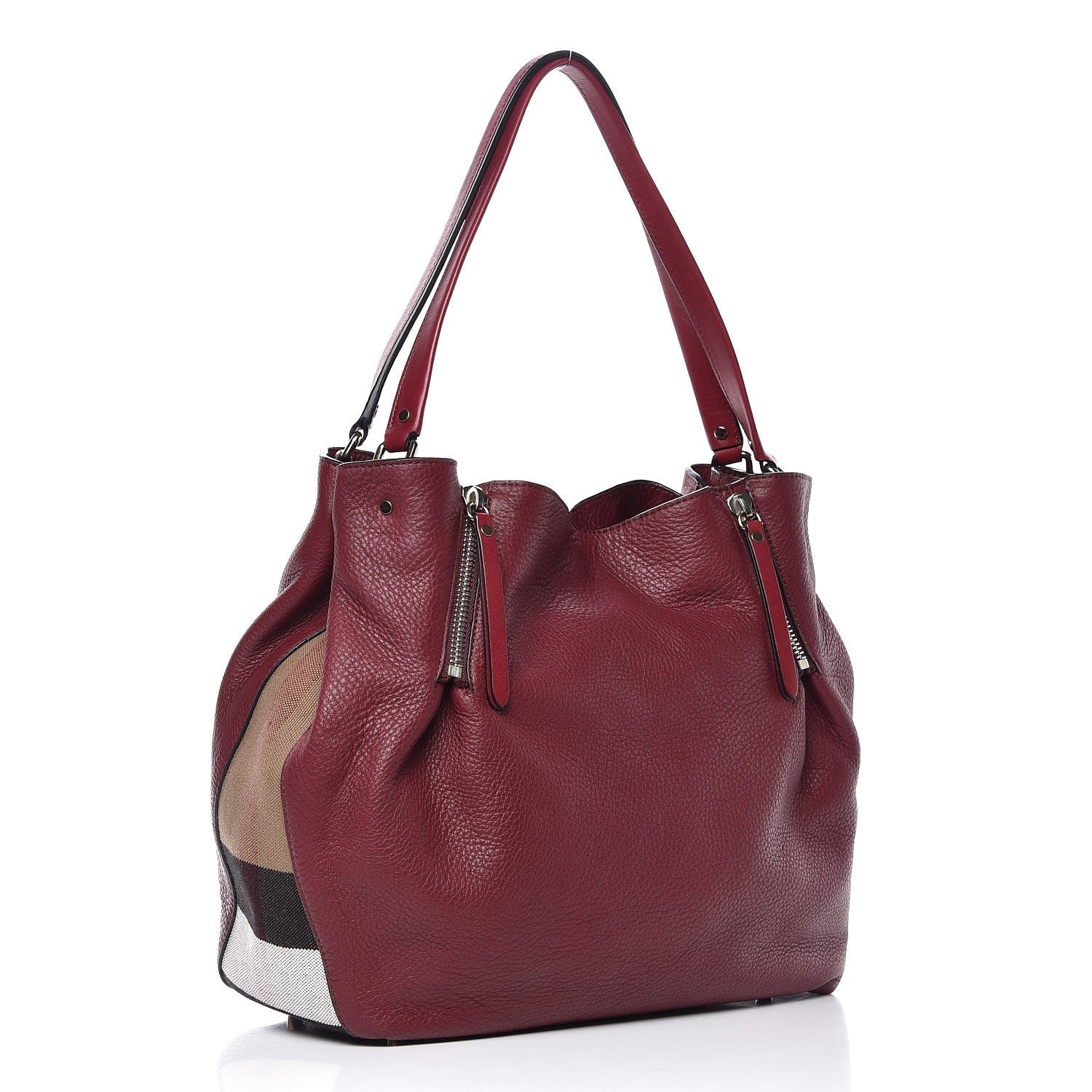 Burberry Grainy Calfskin House Check Medium Maidstone Burgundy Red 3 of 11