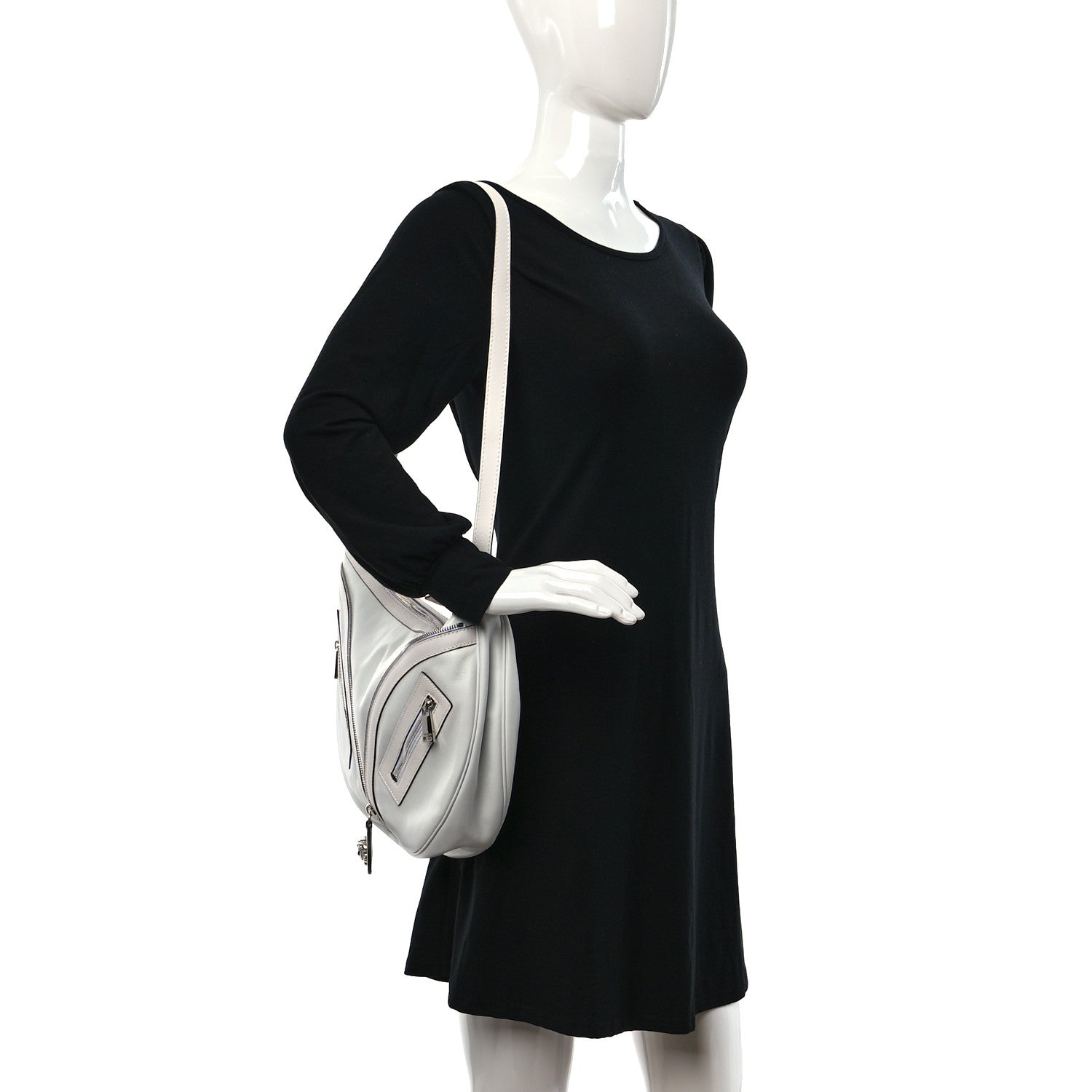 Versace Calfskin Medium Repeat Zip Hobo Optical White 2 of 8