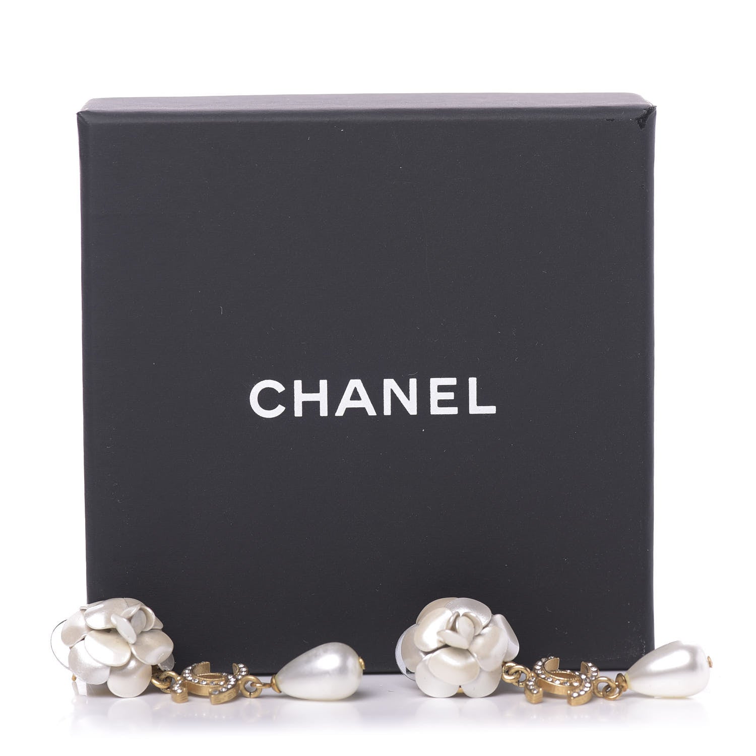 Chanel Metal Crystal Pearl 90s Camellia CC Drop Earrings Gold 5 of 5