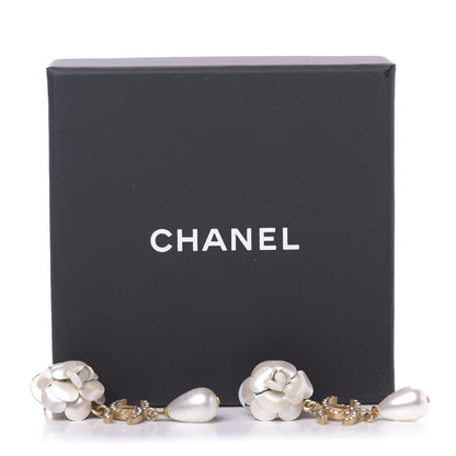 Chanel Metal Crystal Pearl 90s Camellia CC Drop Earrings Gold 5 of 5