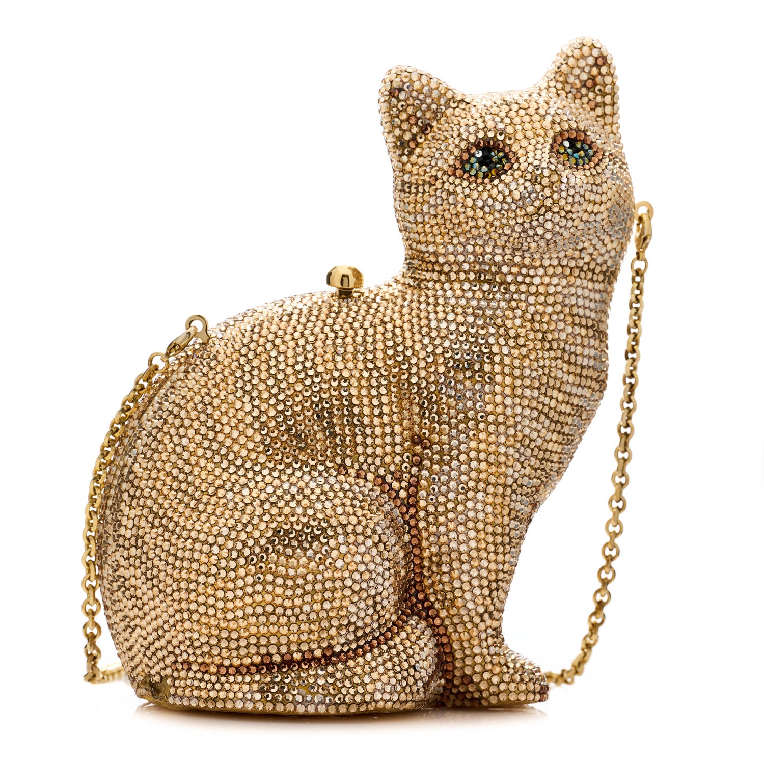 Judith Leiber Swarovski Crystal Cat Minaudiere Clutch Gold 2 of 13