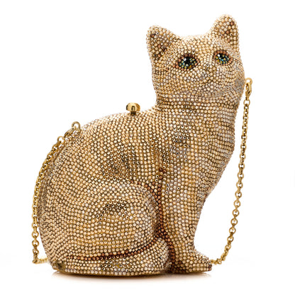 Judith Leiber Swarovski Crystal Cat Minaudiere Clutch Gold 2 of 13