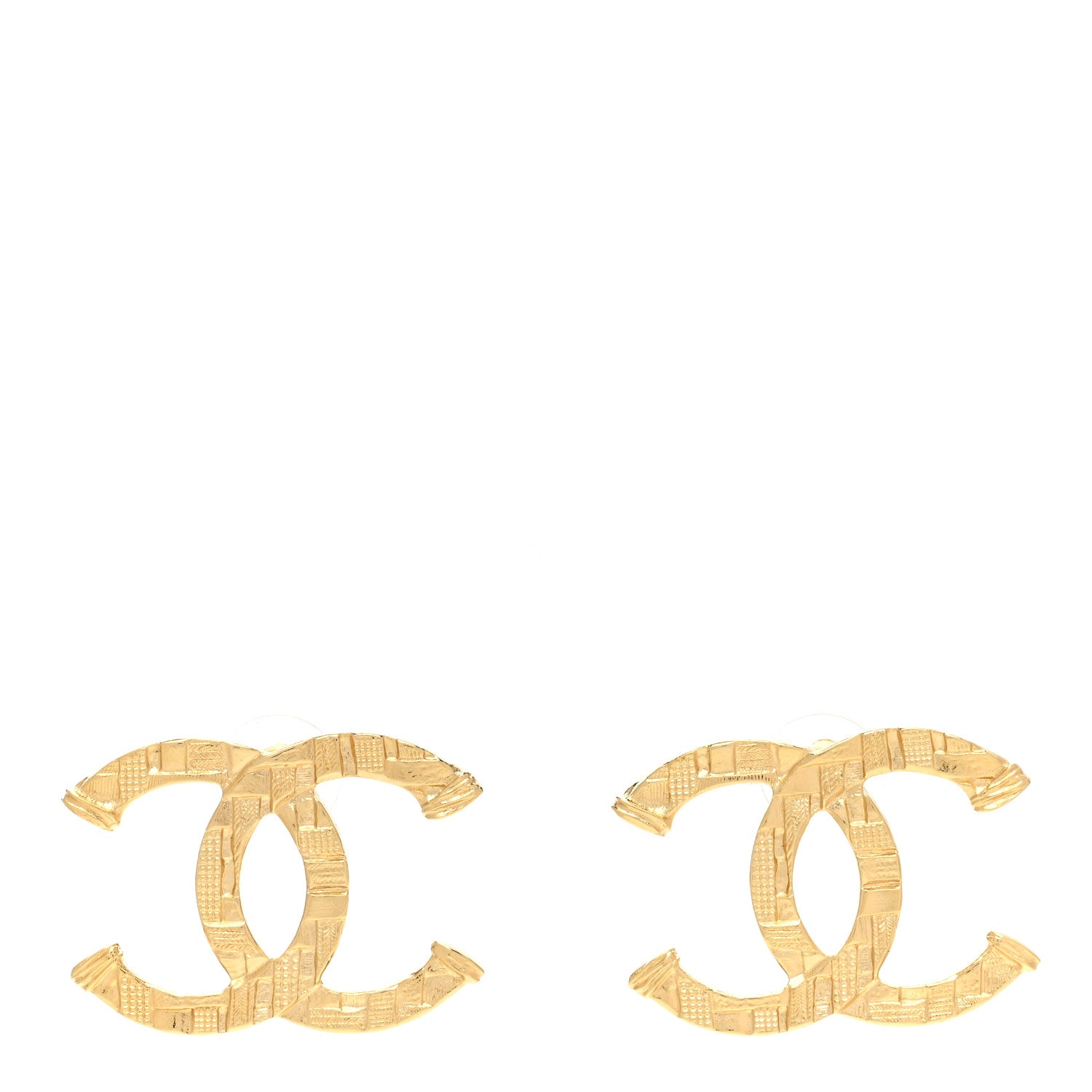Chanel Metal Tweed Effect CC Earrings Gold 1 of 5